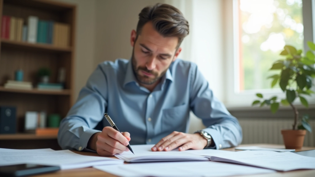 Vlastník domu kontroluje zápisy o pojištění a dokumentaci majetku