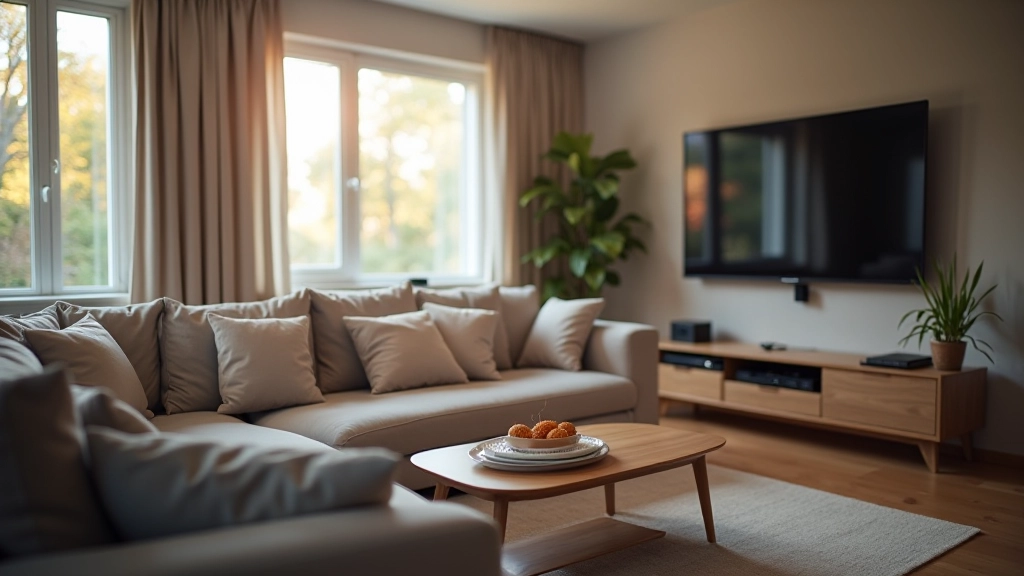 Obývací pokoj s nábytkem a elektronickými zařízeními, která jsou chráněna pojištěním domácnosti